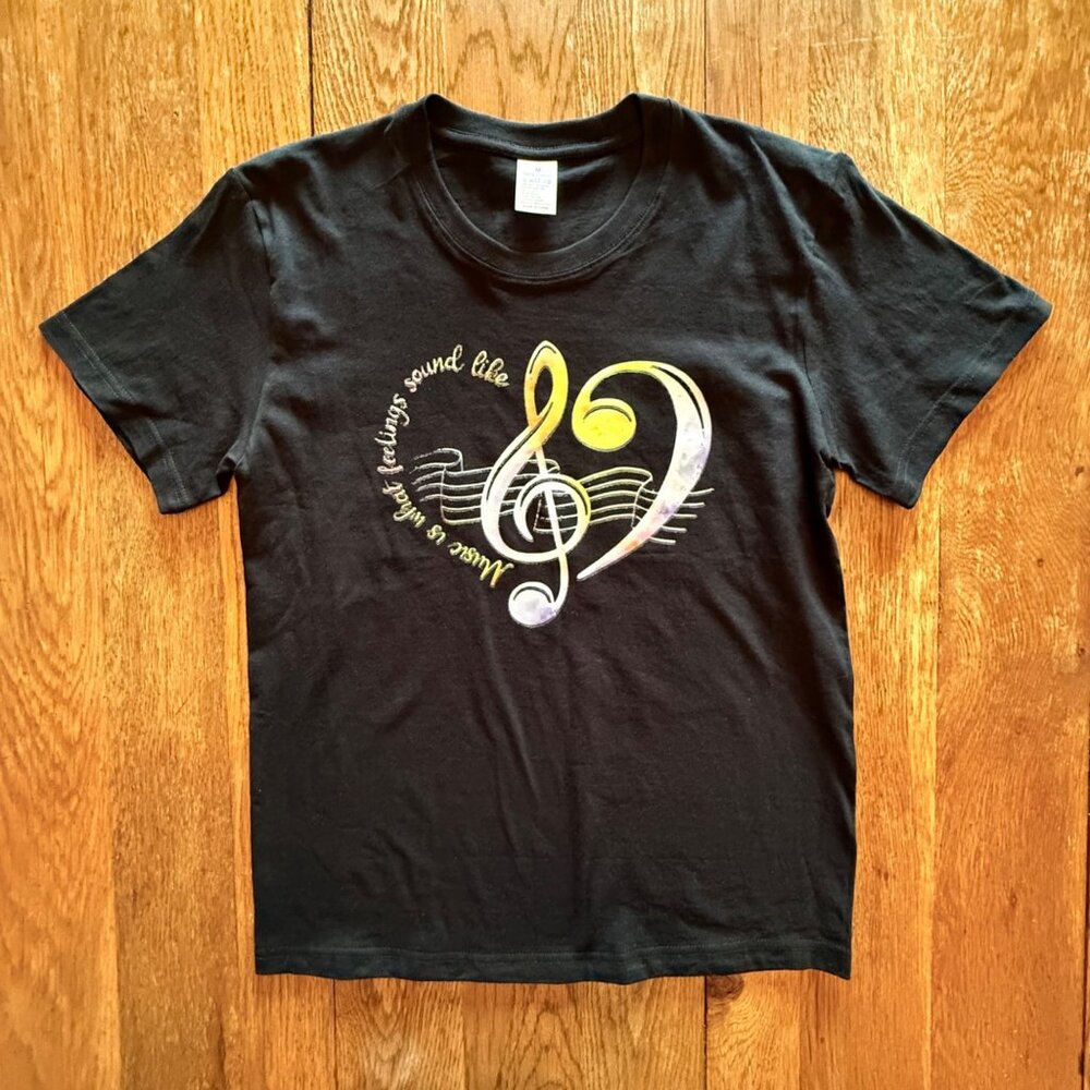 Music Tee Womens Medium Music Is What Feelings Sound Like Heart Cotton - Picture 3 of 7
